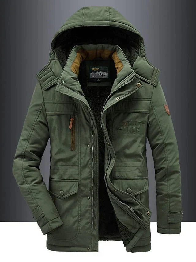 Parka d'hiver homme à capuche, style militaire, quatre coloris, vert