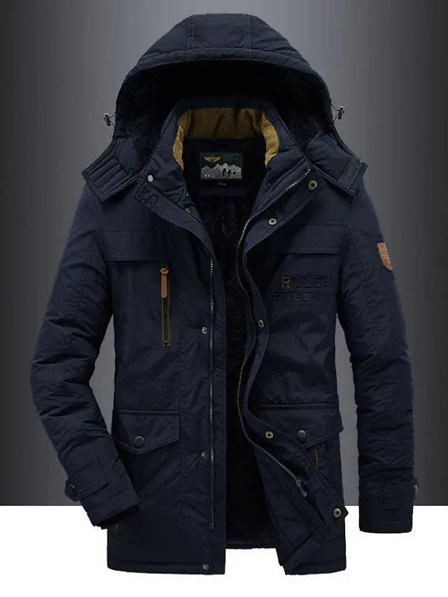 Parka d'hiver homme à capuche, style militaire, quatre coloris, bleu