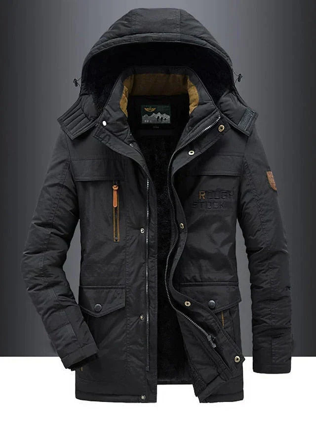 Parka d'hiver homme à capuche, style militaire, quatre coloris, noir