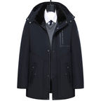 Parka homme d'hiver à capuche amovible, noire ou bleu foncé
