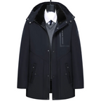 Parka homme d'hiver à capuche amovible, noire ou bleu foncé