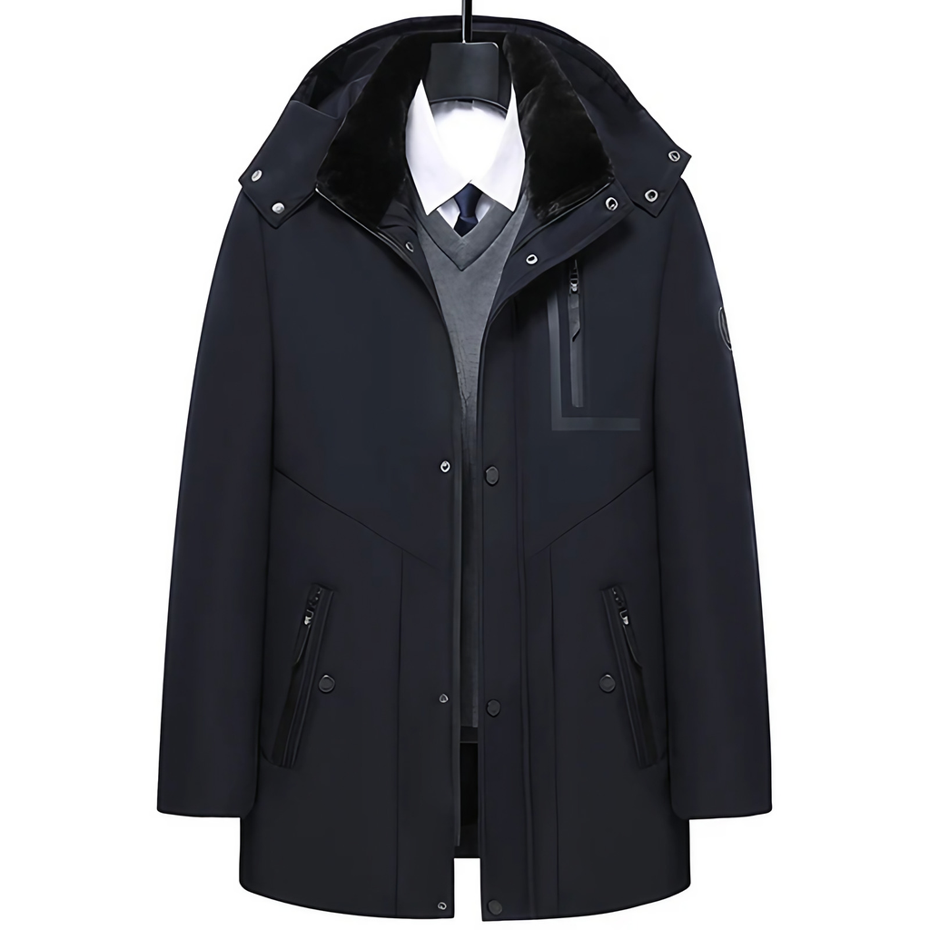 Parka homme d'hiver à capuche amovible, noire ou bleu foncé, bleu foncé