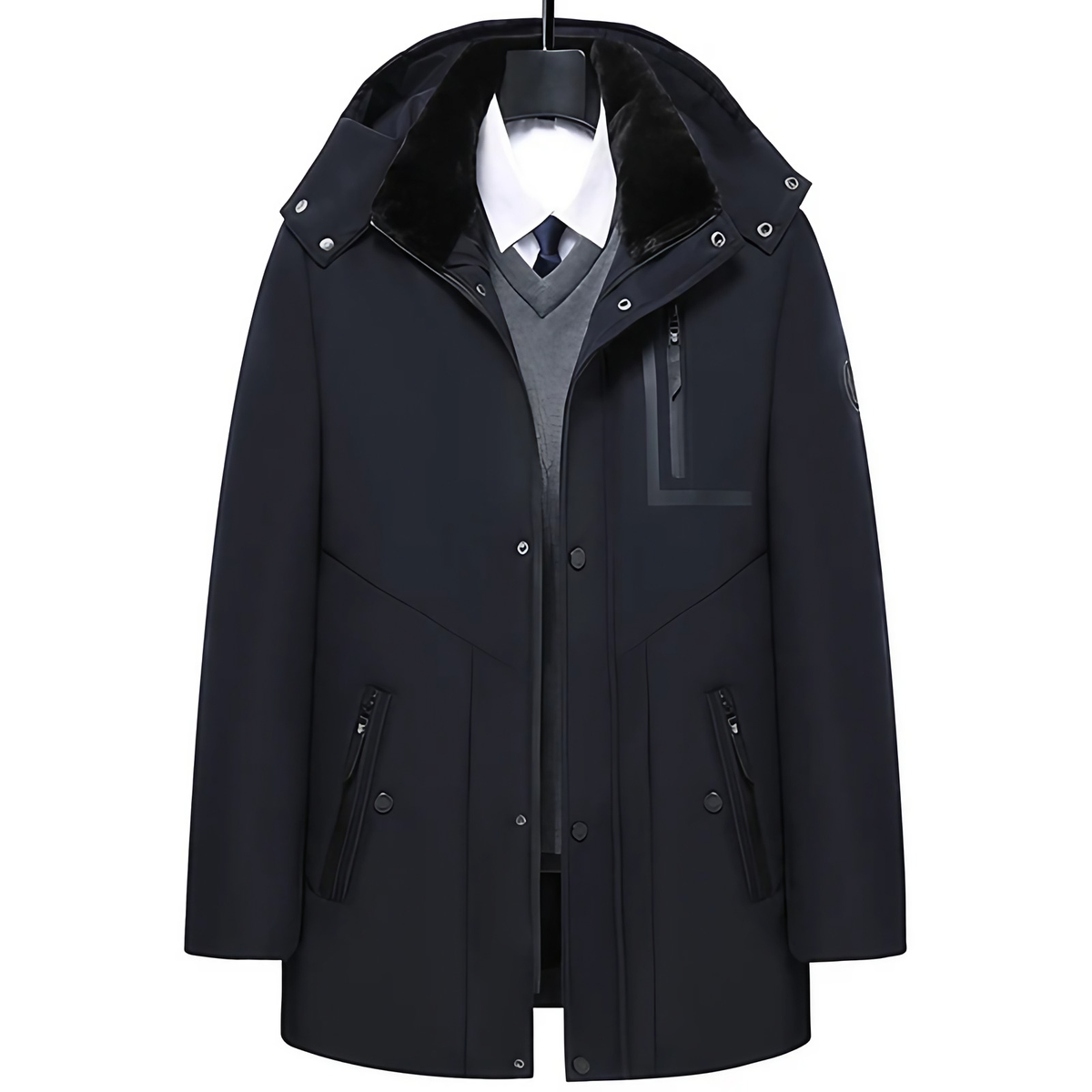 Parka homme d'hiver à capuche amovible, noire ou bleu foncé, bleu foncé