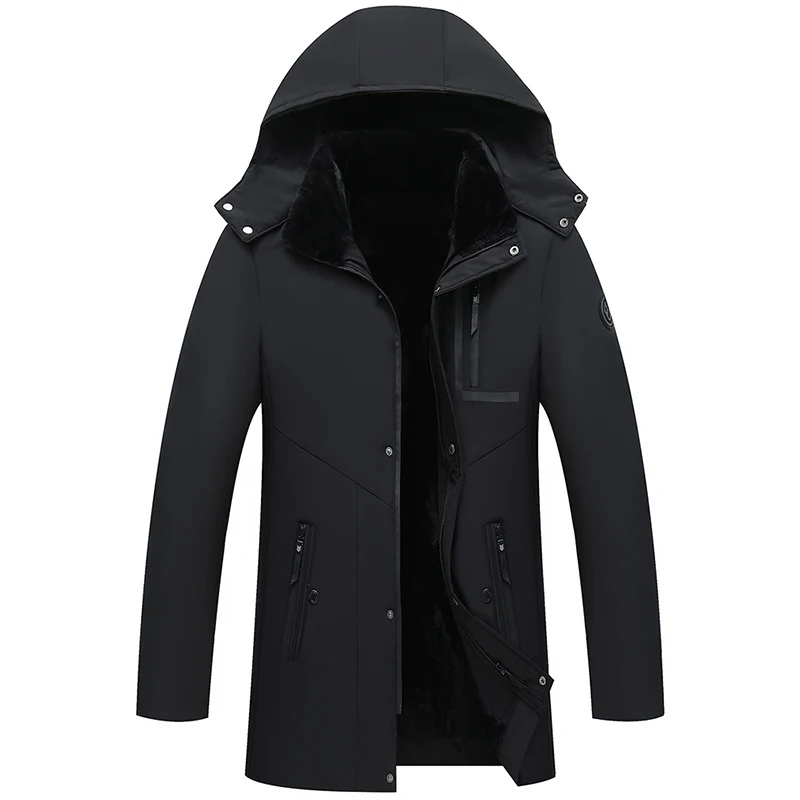 Parka homme d'hiver à capuche amovible, noire ou bleu foncé