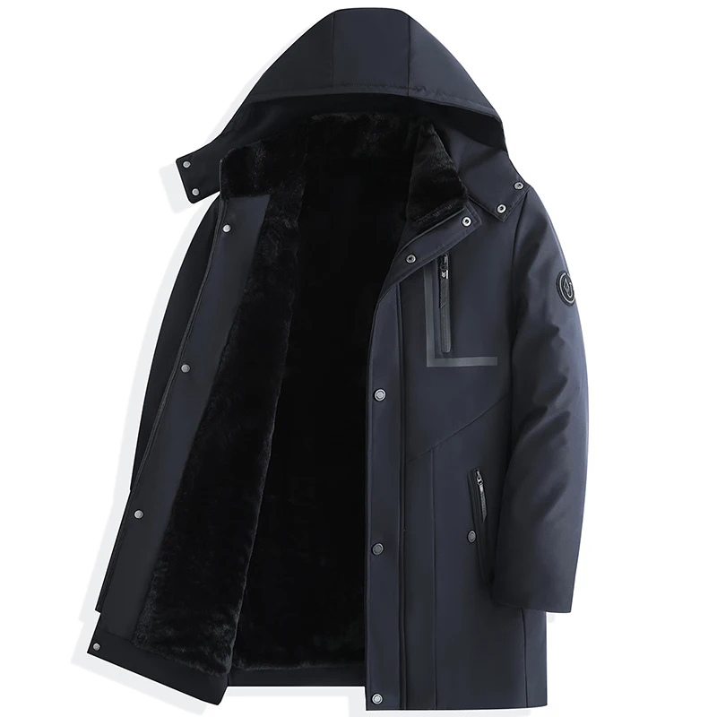 Parka homme d'hiver à capuche amovible, noire ou bleu foncé