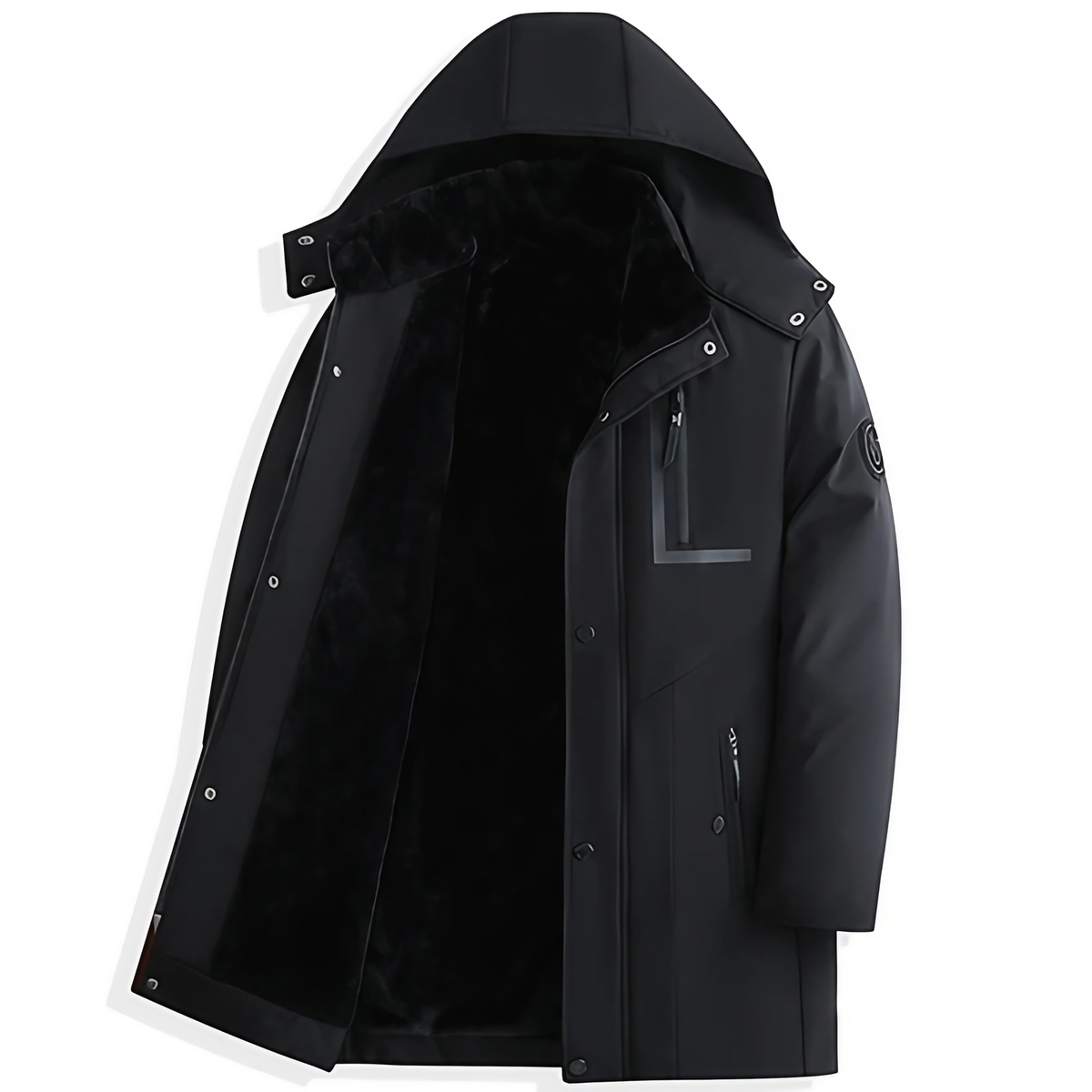 Parka homme d'hiver à capuche amovible, noire ou bleu foncé, noir