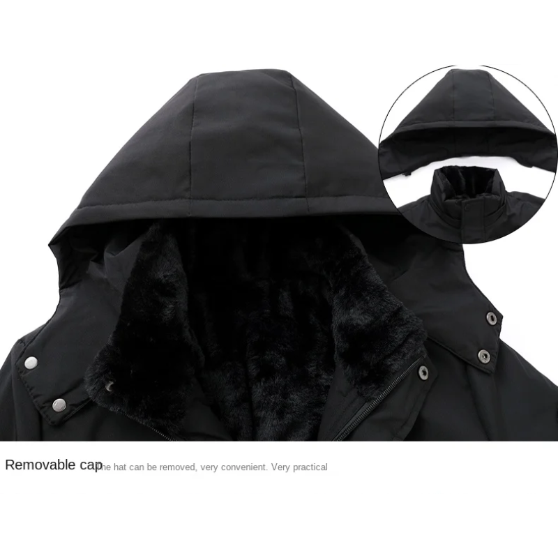 Parka homme d'hiver à capuche amovible, noire ou bleu foncé