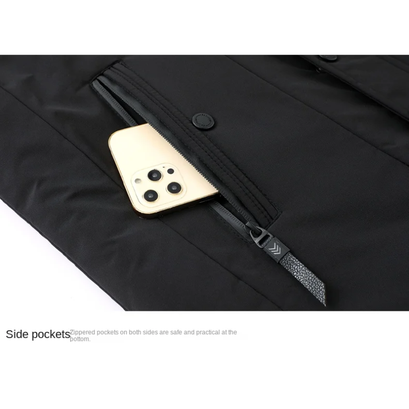 Parka homme d'hiver à capuche amovible, noire ou bleu foncé