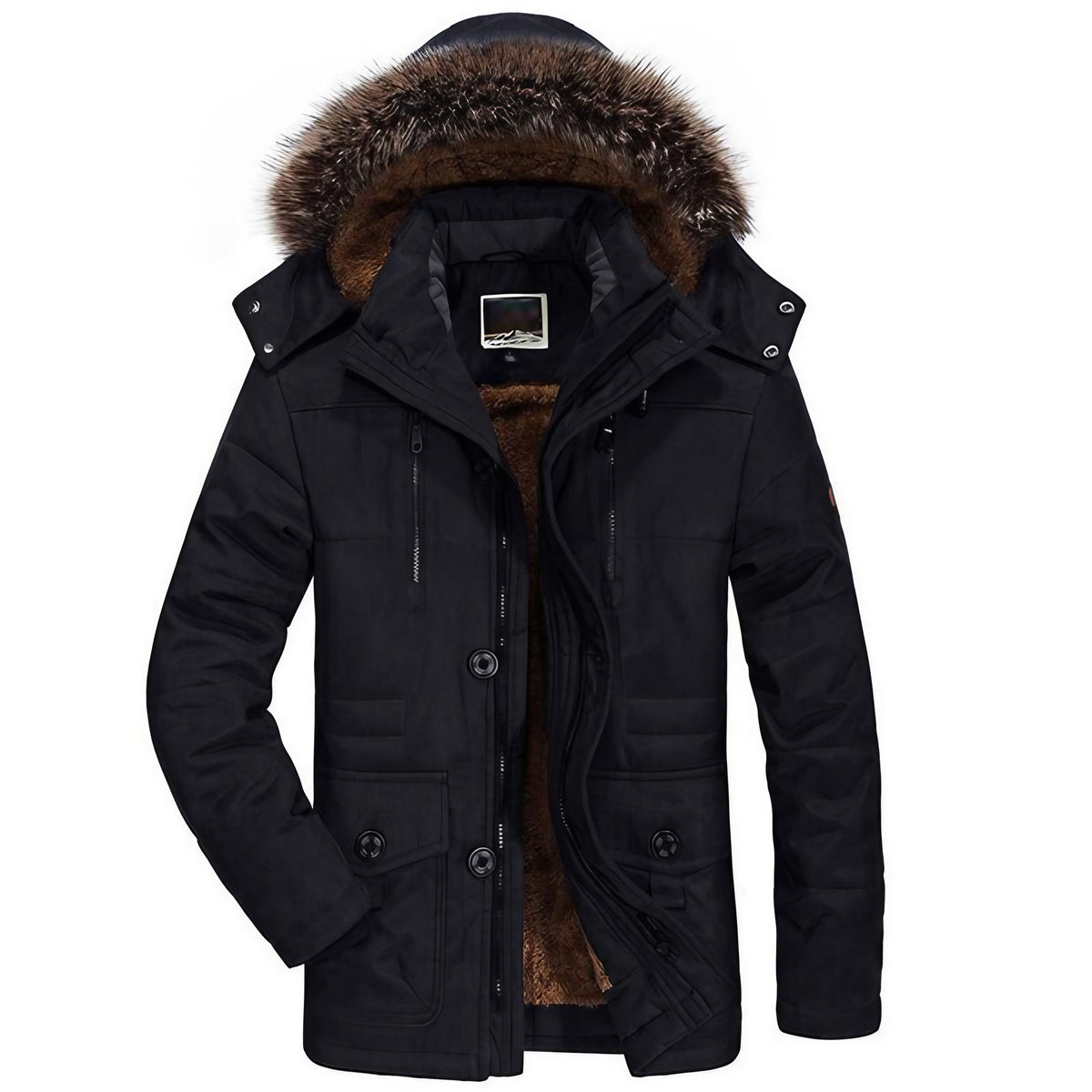 Parka homme imperméable doublée polaire, capuche bordée, noir