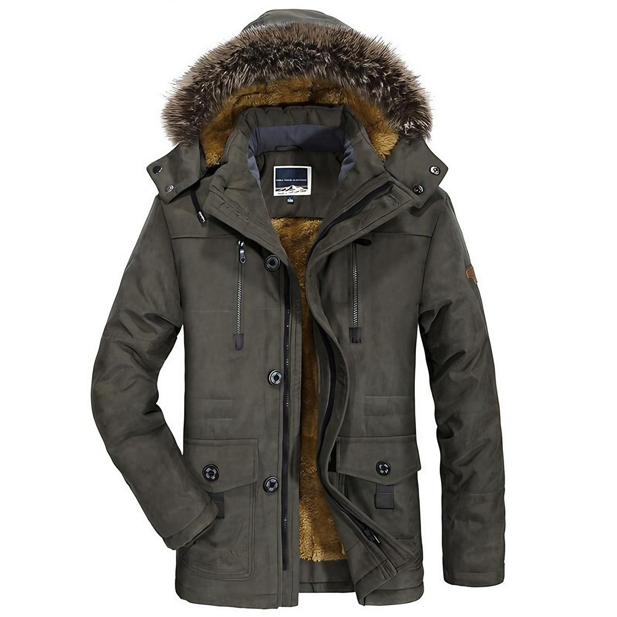Parka homme imperméable doublée polaire, capuche bordée, gris foncé