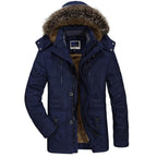 Parka homme imperméable doublée polaire, capuche bordée, bleu marine