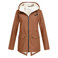 Parka longue femme d'hiver à capuche, zip et pressions, kaki