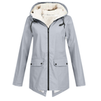 Parka longue femme d'hiver à capuche, zip et pressions, gris