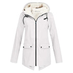 Parka longue femme d'hiver à capuche, zip et pressions, blanc
