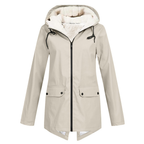Parka longue femme d'hiver à capuche, zip et pressions, beige