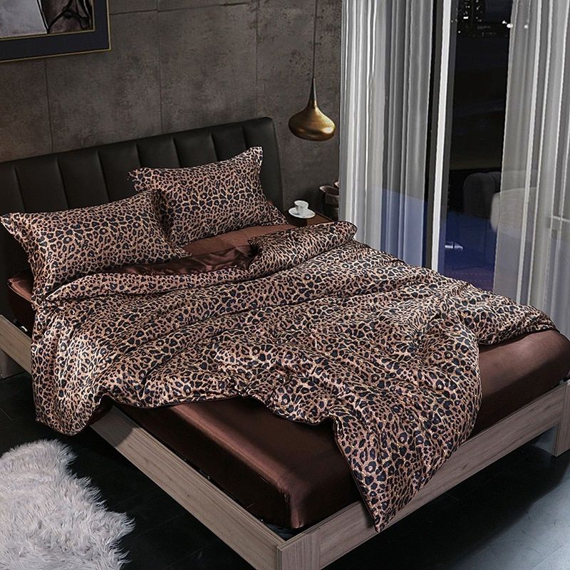 Parure de lit en satin 4 pièces, treize coloris, trois tailles, léopard