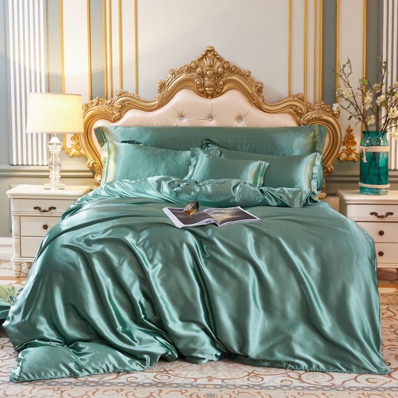 Parure de lit en satin 4 pièces, treize coloris, trois tailles, menthe