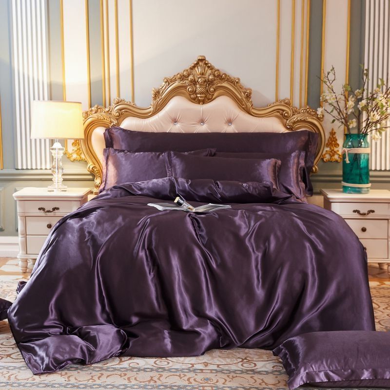 Parure de lit en satin 4 pièces, treize coloris, trois tailles, violet