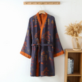 Peignoir kimono mixte en coton, manches larges, ceinture, gris, violet et orange