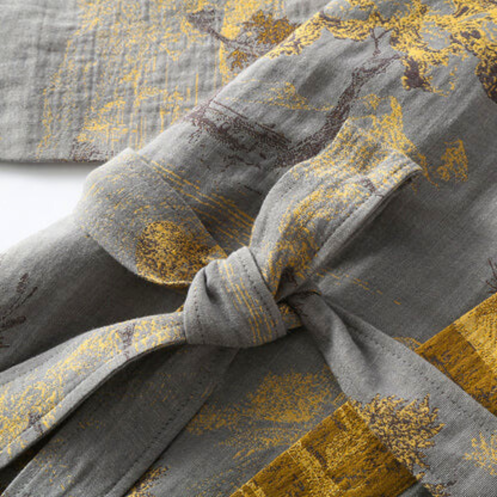 Peignoir kimono mixte en coton, manches larges, ceinture