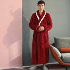 Peignoir en molleton épais unisexe, ceinture et deux poches, rouge