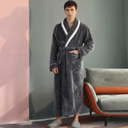 Peignoir en molleton épais unisexe, ceinture et deux poches, gris
