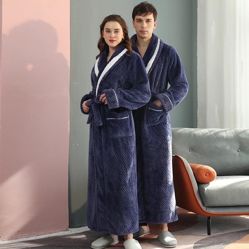 Peignoir en molleton épais unisexe, ceinture et deux poches