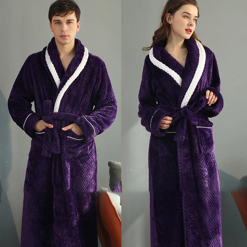 Peignoir en molleton épais unisexe, ceinture et deux poches