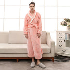 Peignoir en molleton épais unisexe, ceinture et deux poches, rose orangé