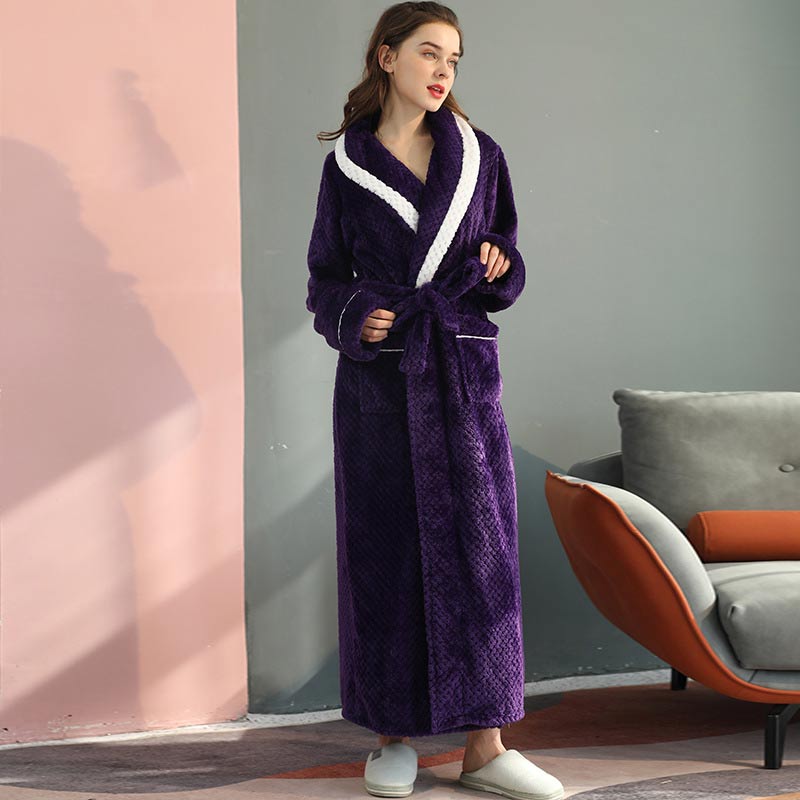 Peignoir en molleton épais unisexe, ceinture et deux poches