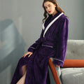 Peignoir en molleton épais unisexe, ceinture et deux poches, violet