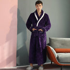 Peignoir en molleton épais unisexe, ceinture et deux poches, violet