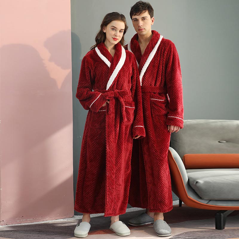 Peignoir en molleton épais unisexe, ceinture et deux poches