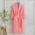 Peignoir mixte en coton nid d'abeille, manches longues, ceinture, rose