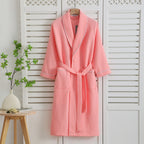 Peignoir mixte en coton nid d'abeille, manches longues, ceinture, rose