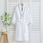Peignoir mixte en coton nid d'abeille, manches longues, ceinture, blanc