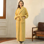 Peignoir sherpa col châle, pour femme et homme, avec ceinture, jaune
