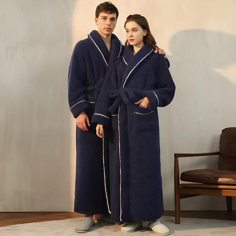 Peignoir sherpa col châle, pour femme et homme, avec ceinture