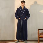Peignoir sherpa col châle, pour femme et homme, avec ceinture, bleu marine