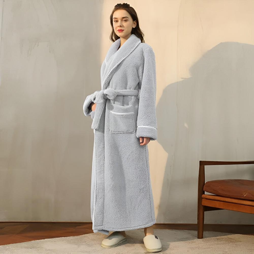 Peignoir sherpa col châle, pour femme et homme, avec ceinture