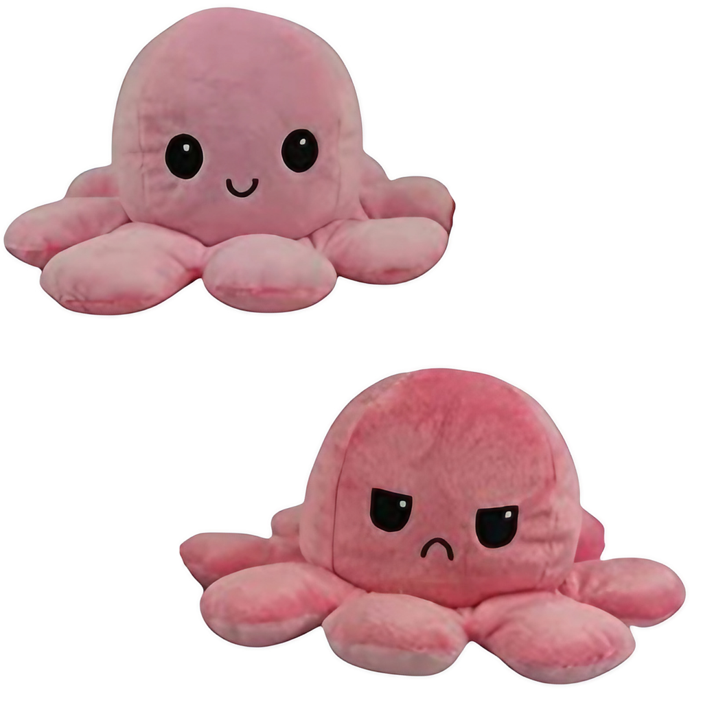 Peluche pieuvre réversible à deux humeurs, 20 cm, dix coloris, rose et rose