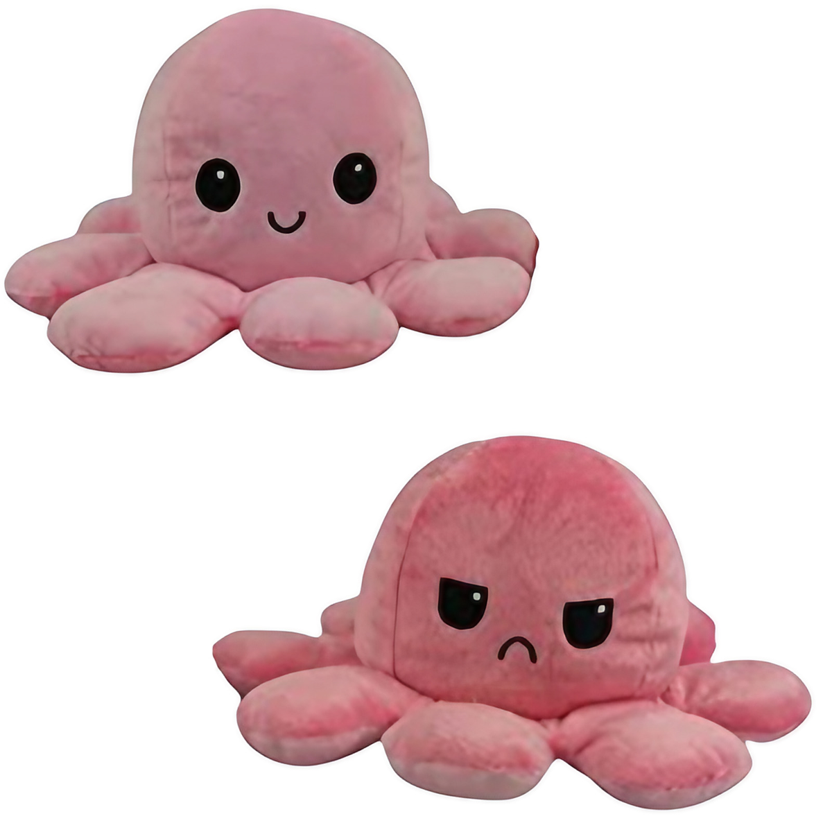 Peluche pieuvre réversible à deux humeurs, 20 cm, dix coloris, rose et rose
