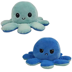 Peluche pieuvre réversible à deux humeurs, 20 cm, dix coloris, bleu et bleu