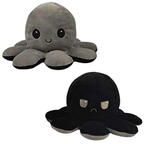 Peluche pieuvre réversible à deux humeurs, 20 cm, dix coloris, gris et noir