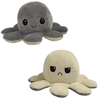 Peluche pieuvre réversible à deux humeurs, 20 cm, dix coloris, gris et blanc