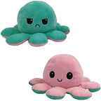 Peluche pieuvre réversible à deux humeurs, 20 cm, dix coloris, vert et rose