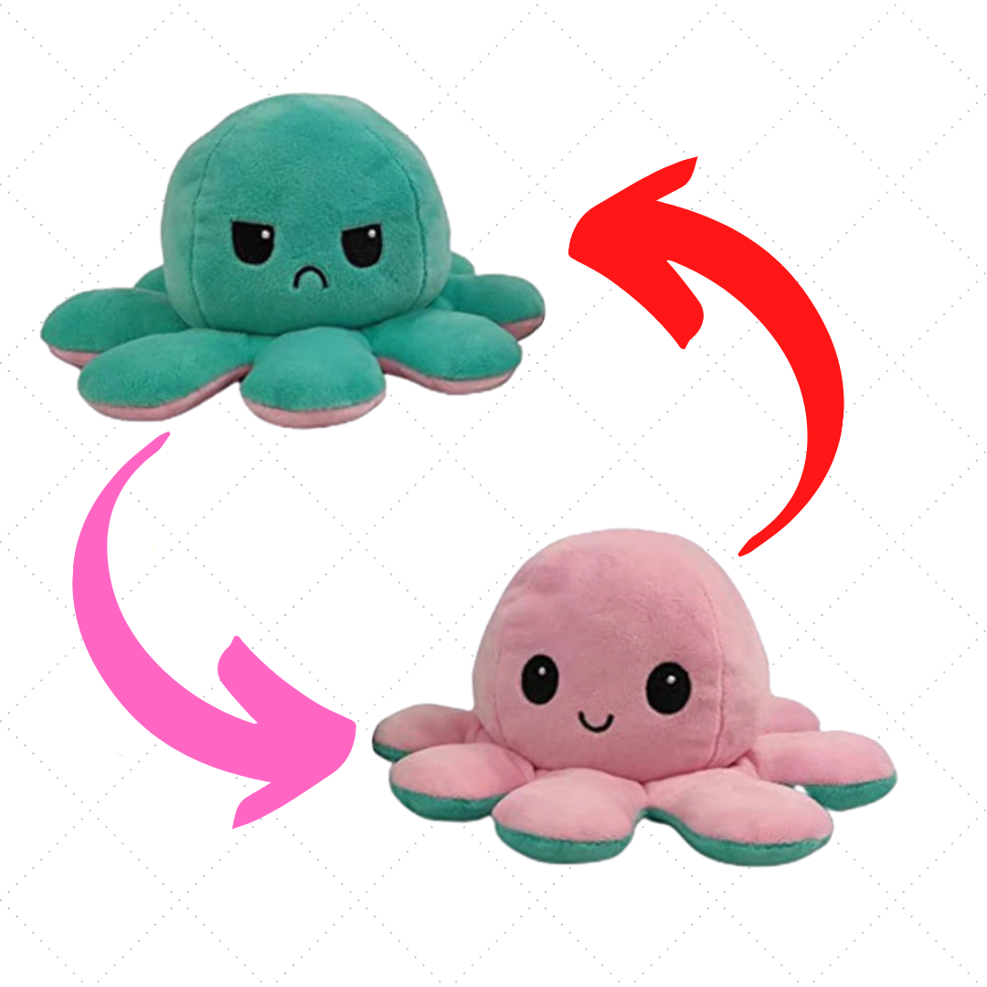 Peluche pieuvre réversible à deux humeurs, 20 cm, dix coloris