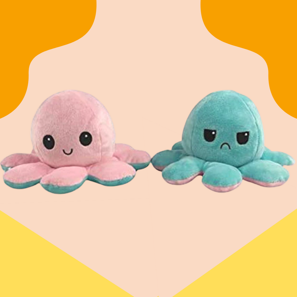 Peluche pieuvre réversible à deux humeurs, 20 cm, dix coloris