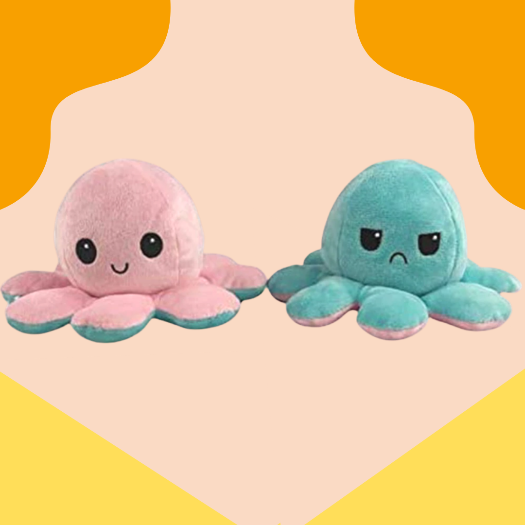 Peluche pieuvre réversible à deux humeurs, 20 cm, dix coloris