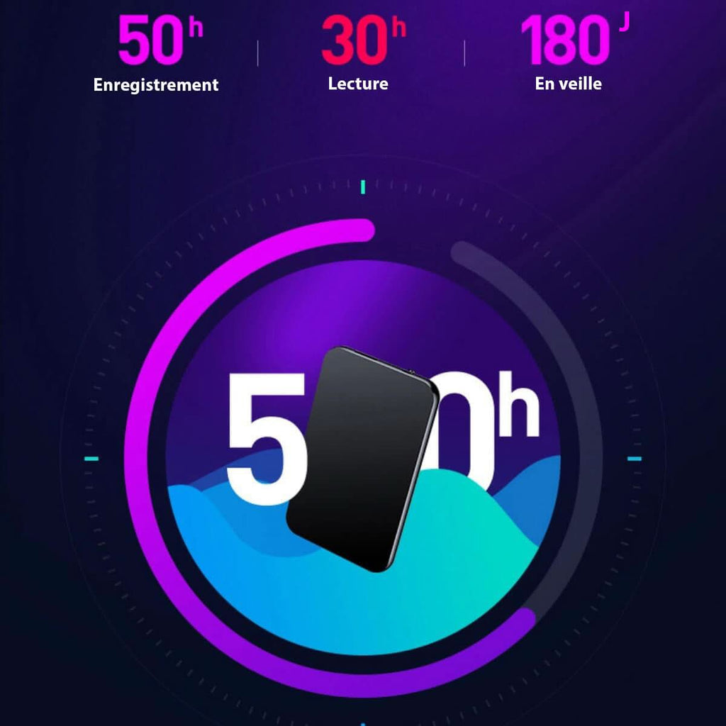 Mini dictaphone 8 Go, 50 heures d'autonomie, un seul bouton
